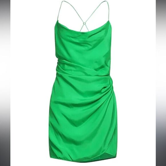 GAUGE81 Shiori Draped Silk Mini Dress Apple Green Medium - Picture 12 of 15